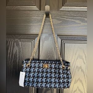 Ann Taylor Chic Black and Blue Tweed Shoulder Bag
